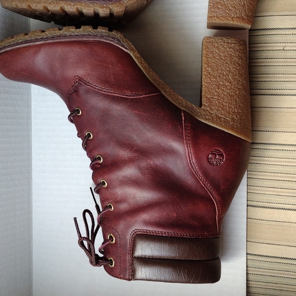 Timberland Tillston Burgundy and Brown Heeled Boots with Lace-up Detail 11 - Picture 5 of 11